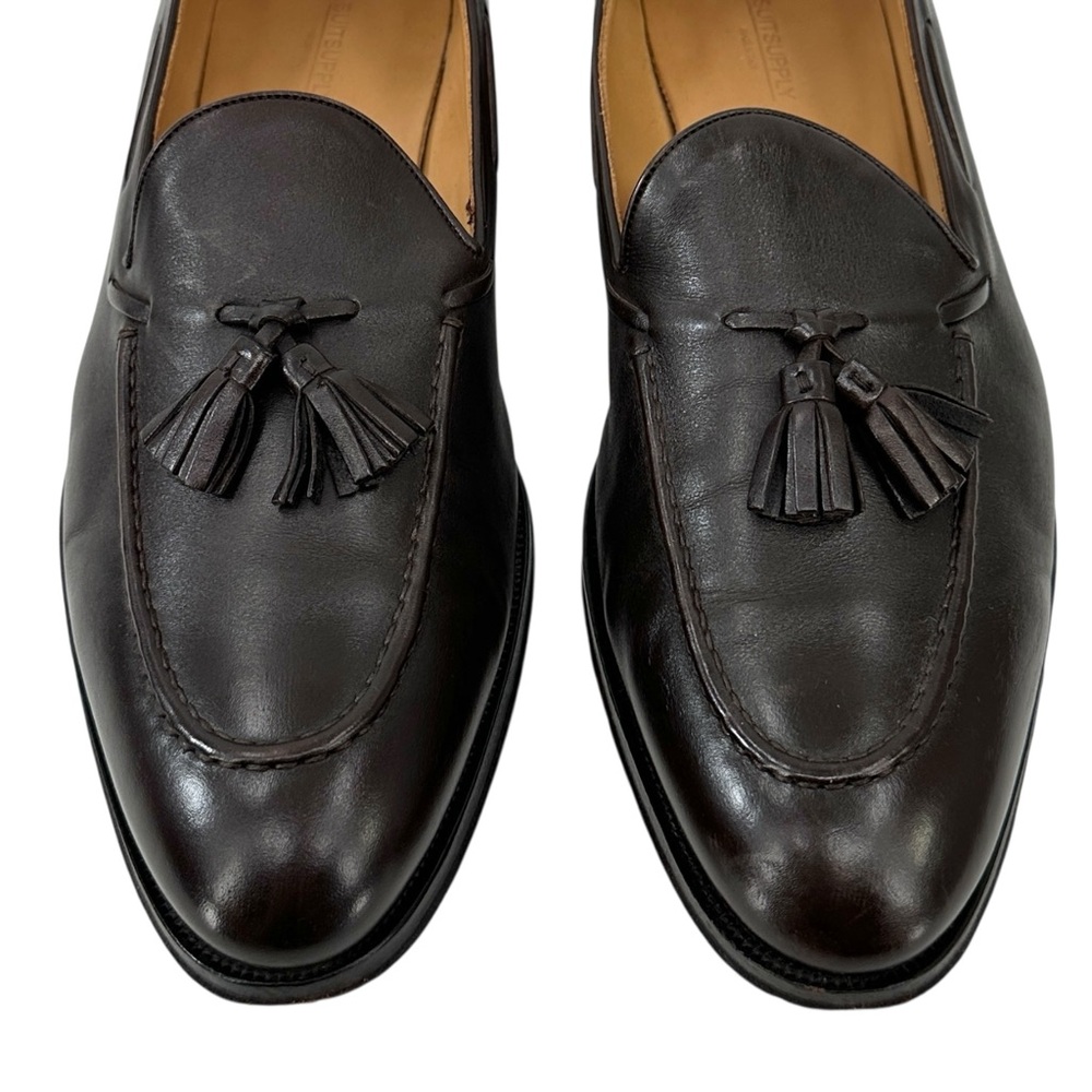 Suitsupply Dark Brown Smooth Leather Slip On Tassel Loafers Dress Shoes sz 11 - Picture 4 of 11